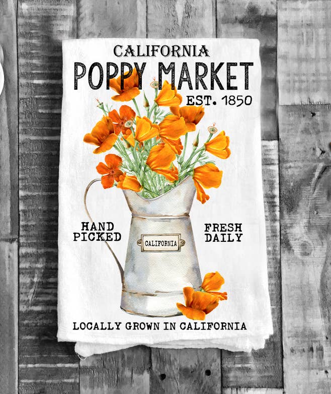 Avery Lane Gifts - California State Flower Poppy Souvenir Flour Sack Tea Towel
