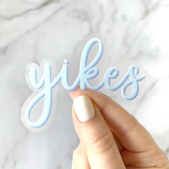 Clear Blue Yikes Sticker 3x2.5in