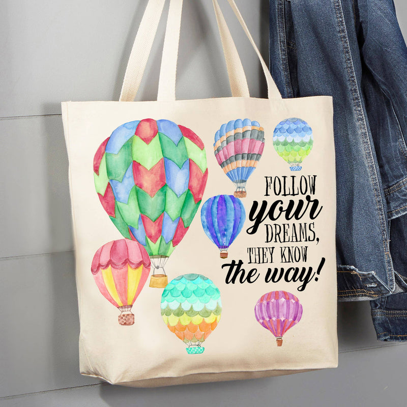 Hot Air Balloons Follow Your Dreams 12 oz Canvas Tote Bag