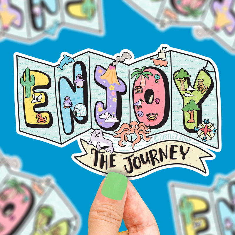 Enjoy The Journey Traveling Map Adventure Vinyl Sticker