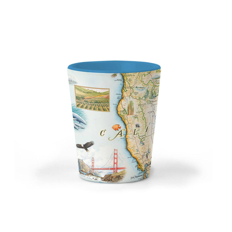 XPLORER MAPS - California State Map Ceramic Shot Glass - 1.5 oz - Blue