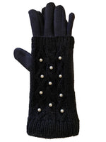 Cozy fleece lined double layer knit gloves with faux pearls