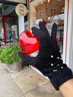Cozy fleece lined double layer knit gloves with faux pearls