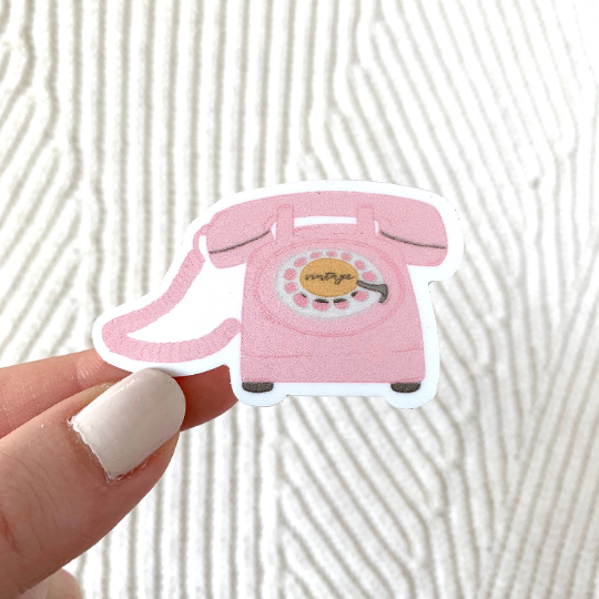 Pink Vintage Telephone Sticker 2.25x1.5in