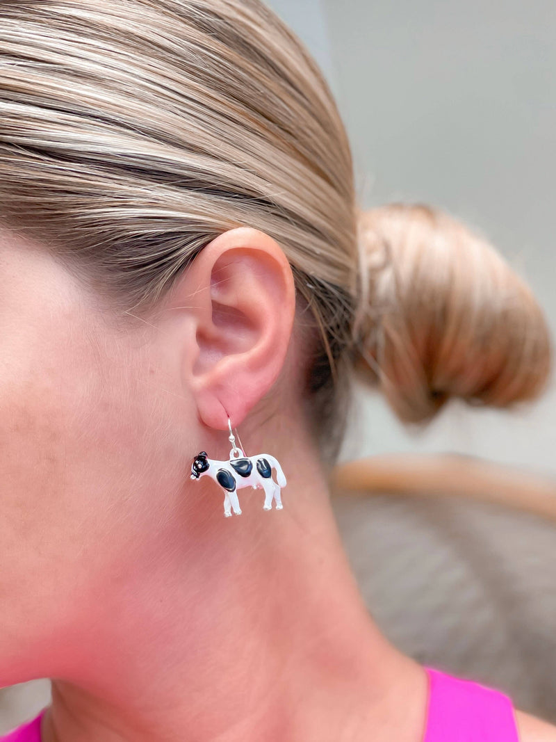 Cow Enamel Drop Earrings