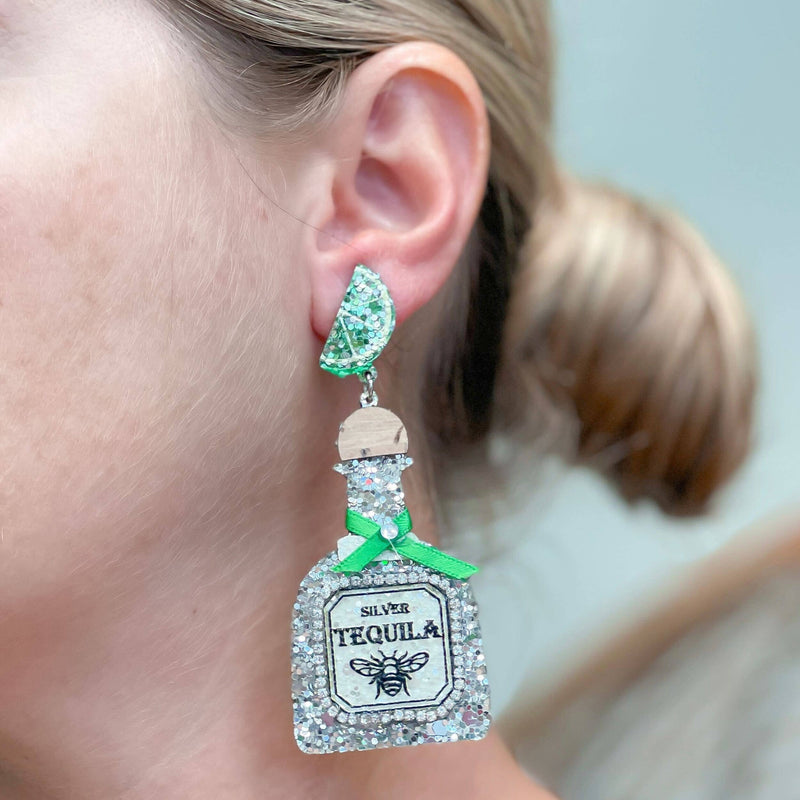 Glitter Tequila Dangle Earrings - Green