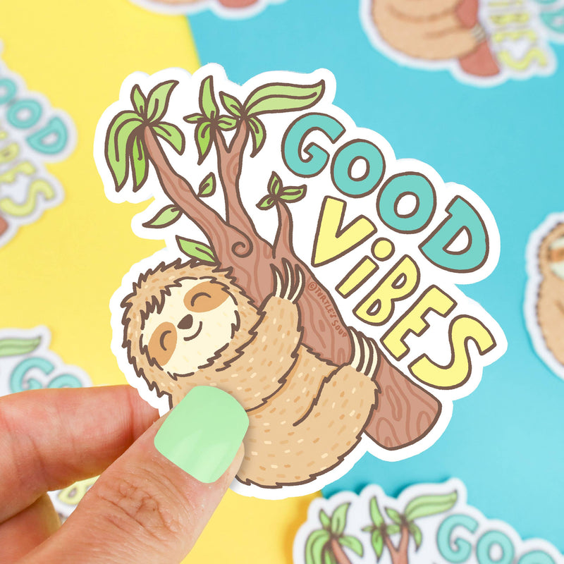 Good Vibes Hanging Sloth Positivity Vinyl Sticker