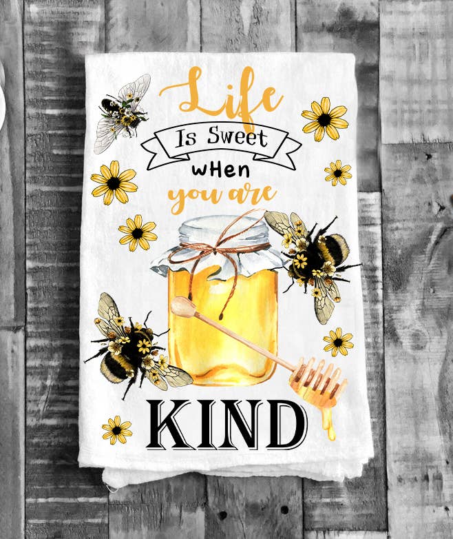 Avery Lane Gifts - Bees Life Is Sweet Be Kind Kitchen Flour Sack Tea Towels