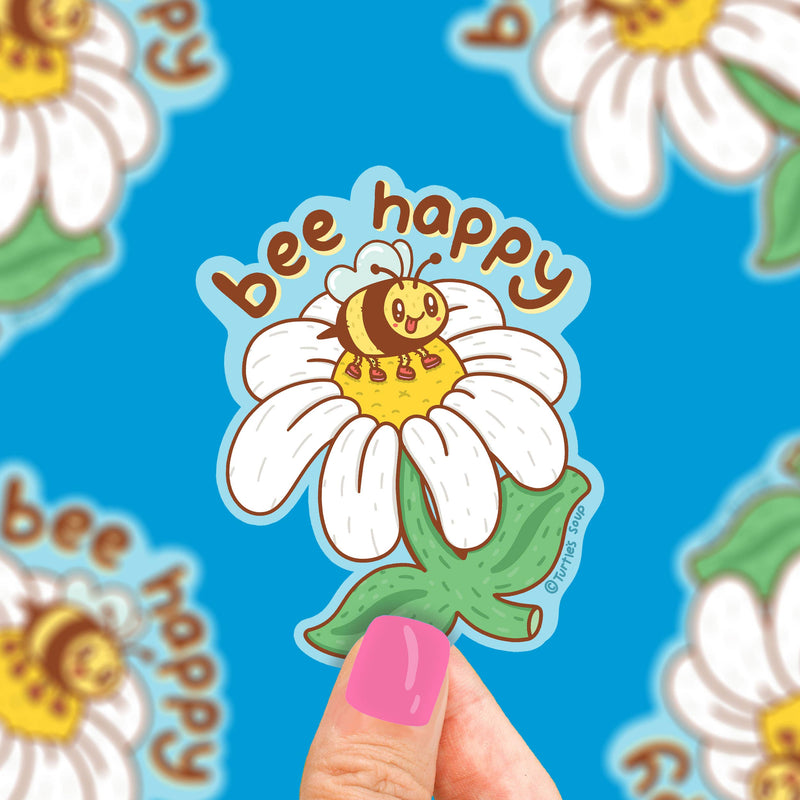 Bee Happy Daisy Flower Positivity Water Bottle Vinyl Sticker