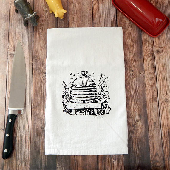 Green Bee Tea Towels - Bee Hive Flour Sack Tea Towel