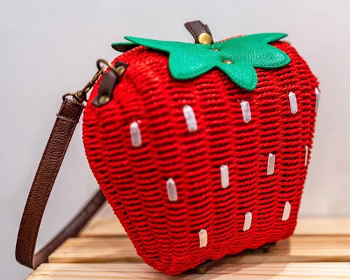 Strawberry woven bag and earrings