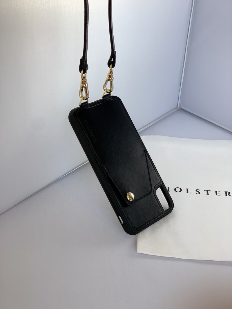 THE LONDON BLACK |LEATHER IPHONE CASE CROSSBODY W/ WALLET & ADJUSTABLE STRAP